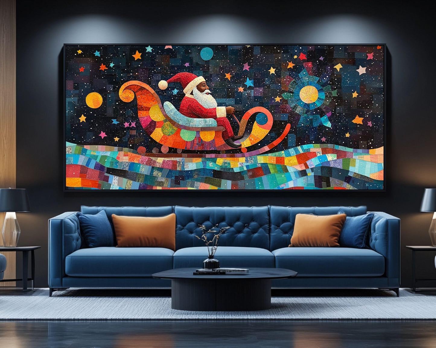 Black Santa Quilt Style African American Christmas Wall Art