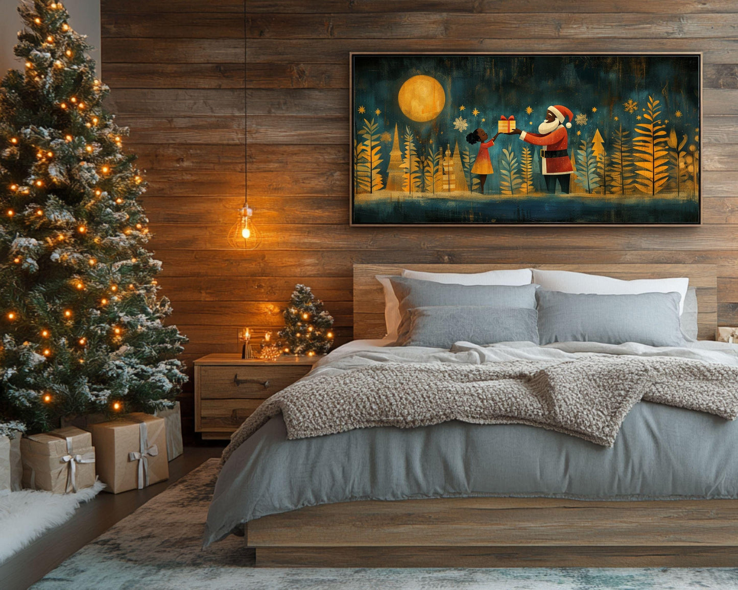 Black Santa Giving Gift African American Christmas Wall Art