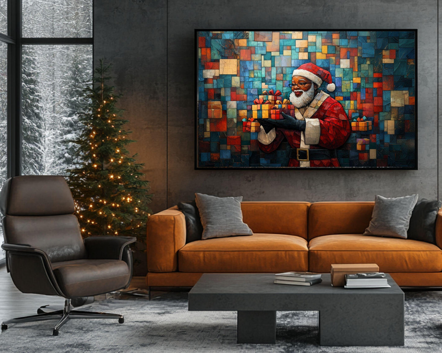 Gift Giving Black Santa African American Wall Art