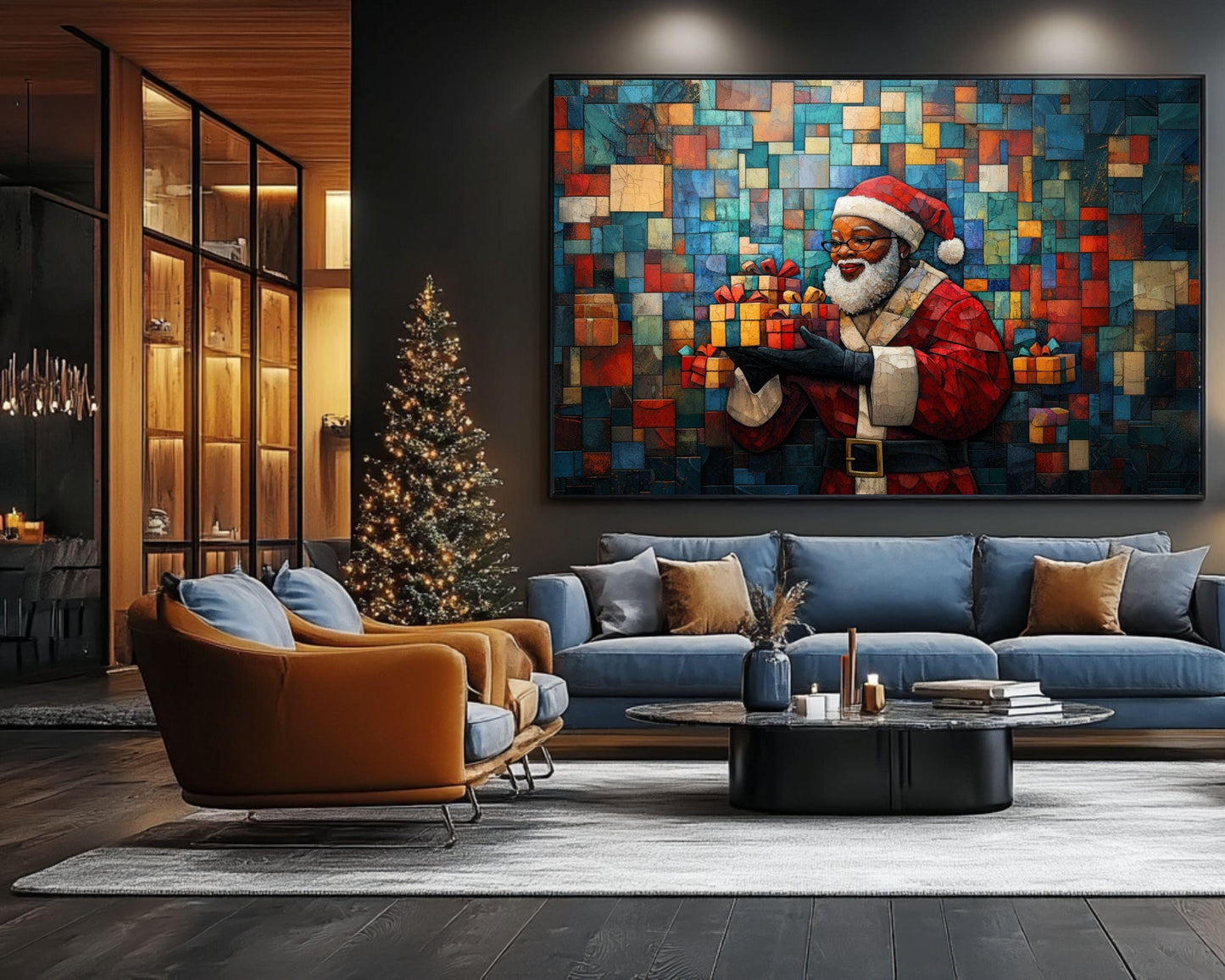 Gift Giving Black Santa African American Wall Art