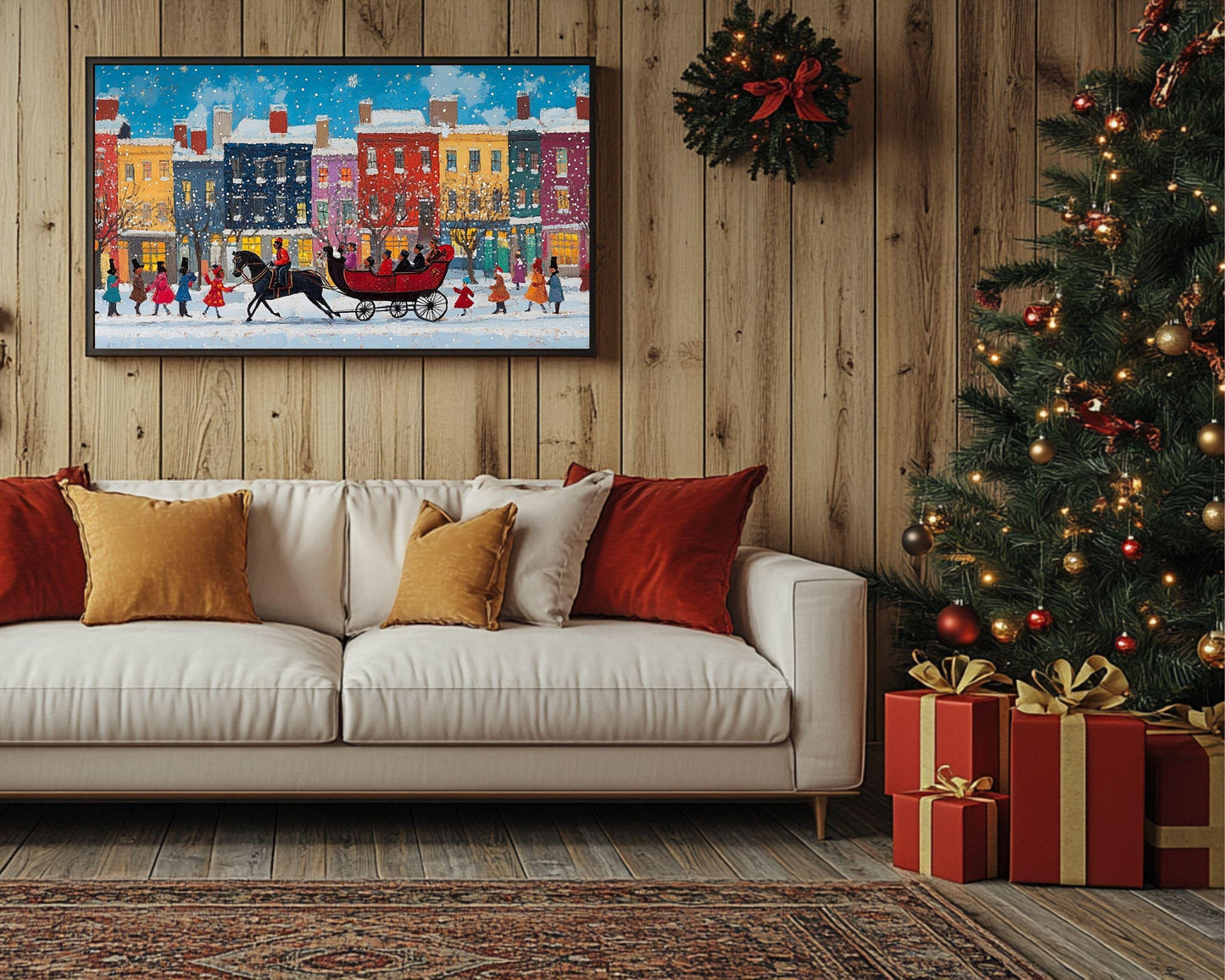 African American Art Black Santa Sleigh Christmas Print