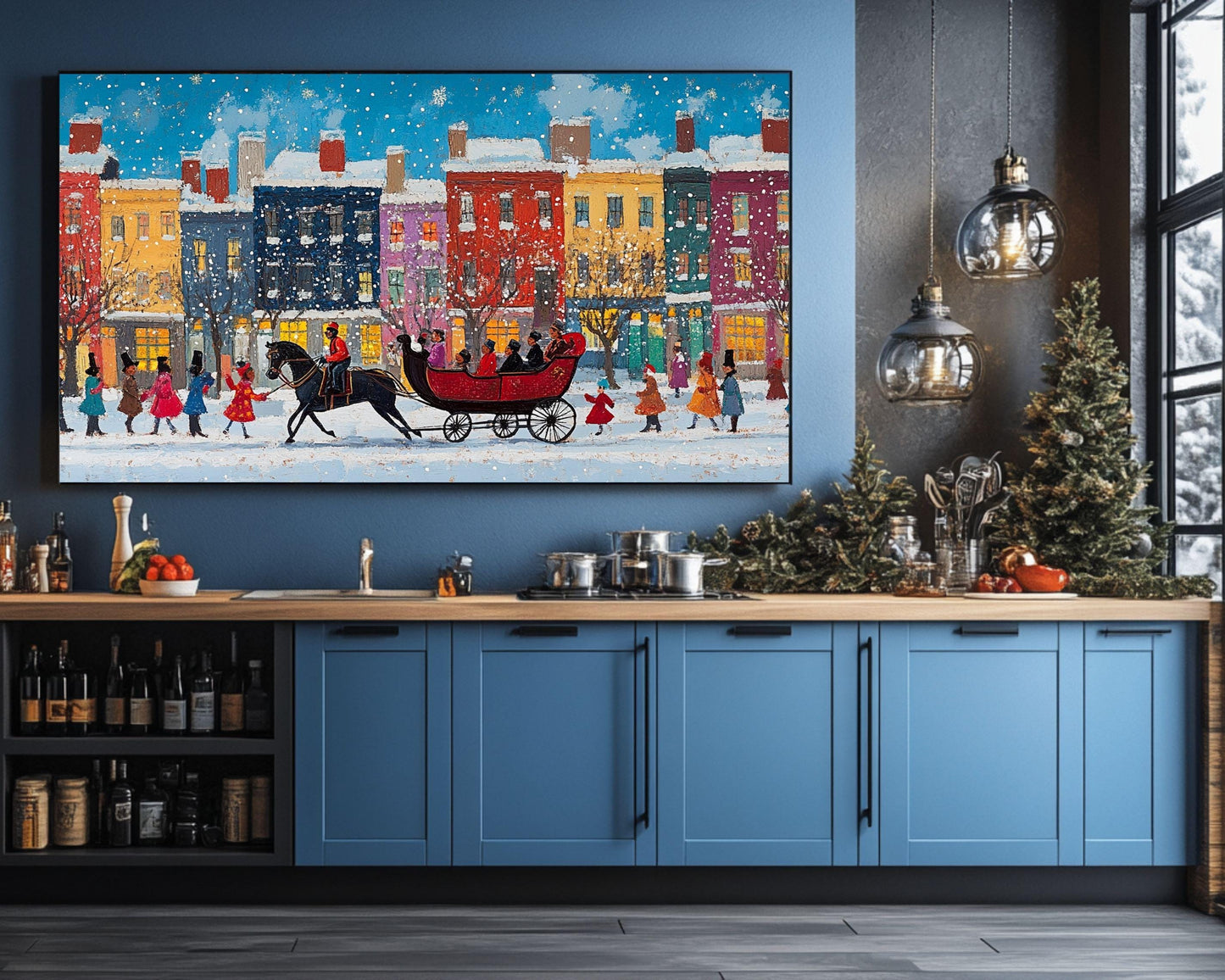 African American Art Black Santa Sleigh Christmas Print