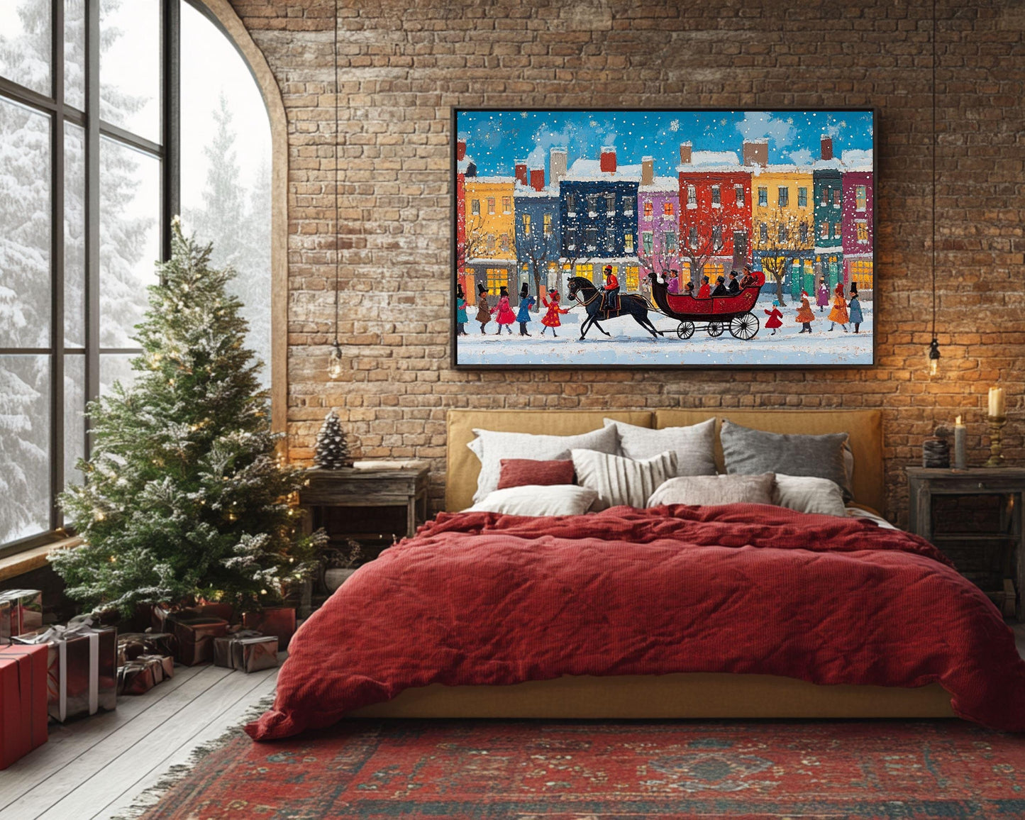 African American Art Black Santa Sleigh Christmas Print