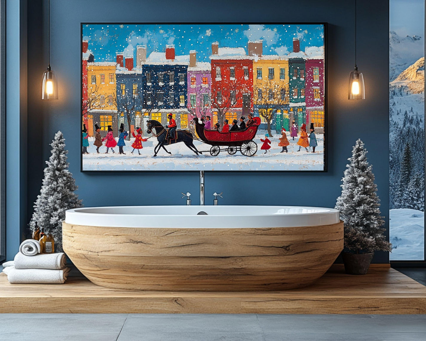 African American Art Black Santa Sleigh Christmas Print