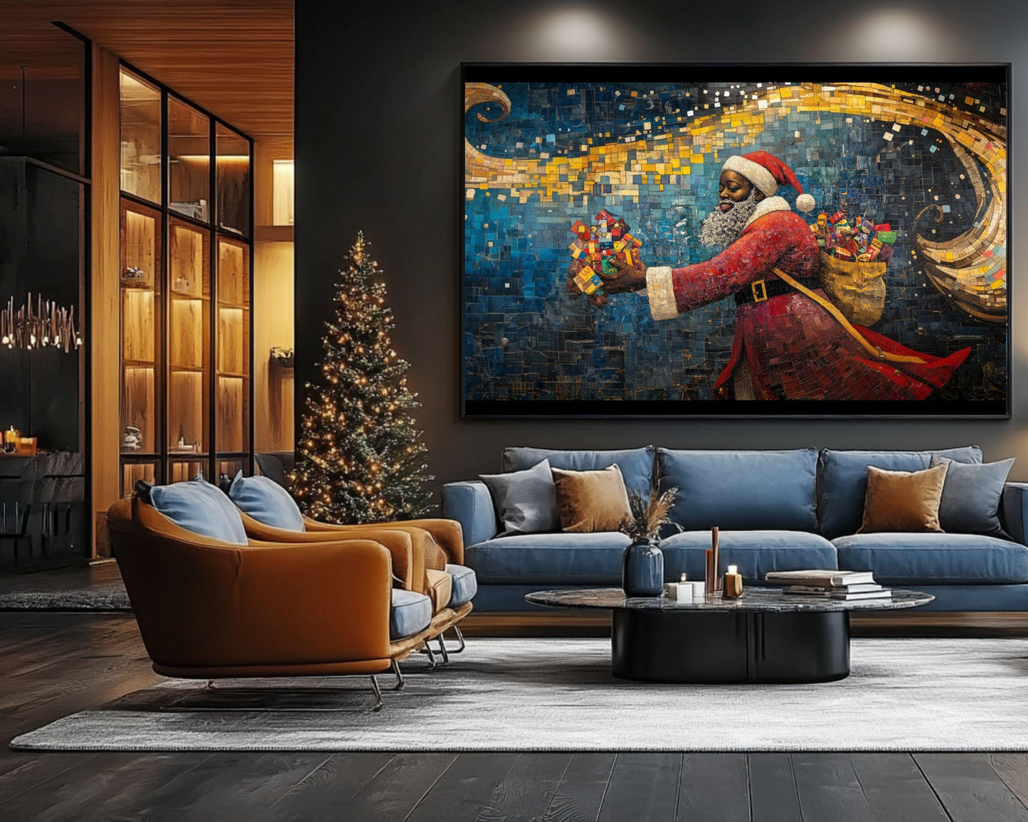 African American Wall Art Black Santa Quilt Style