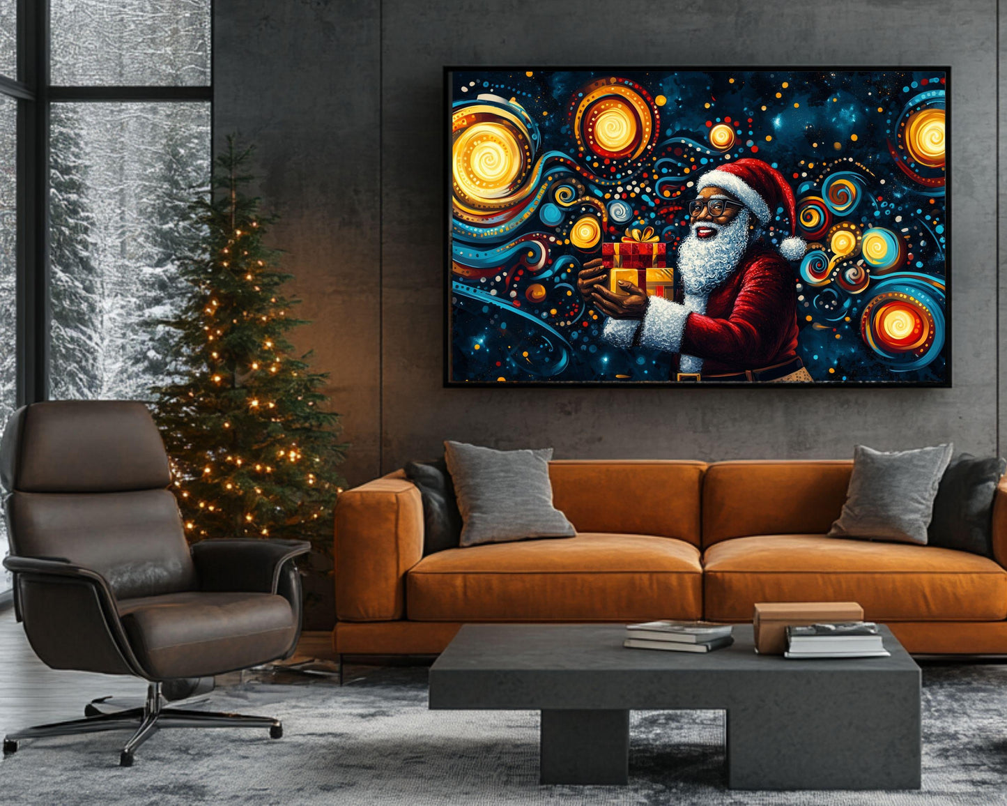 African American Wall Art Black Santa Abstract Christmas