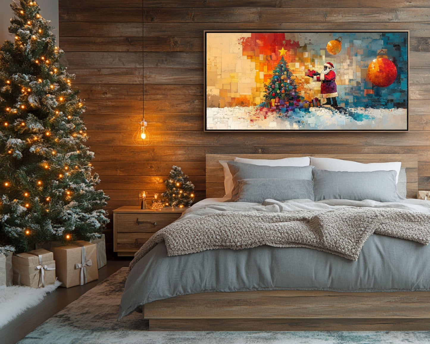 Black Santa Collage with Gifts African American Christmas Wall Art