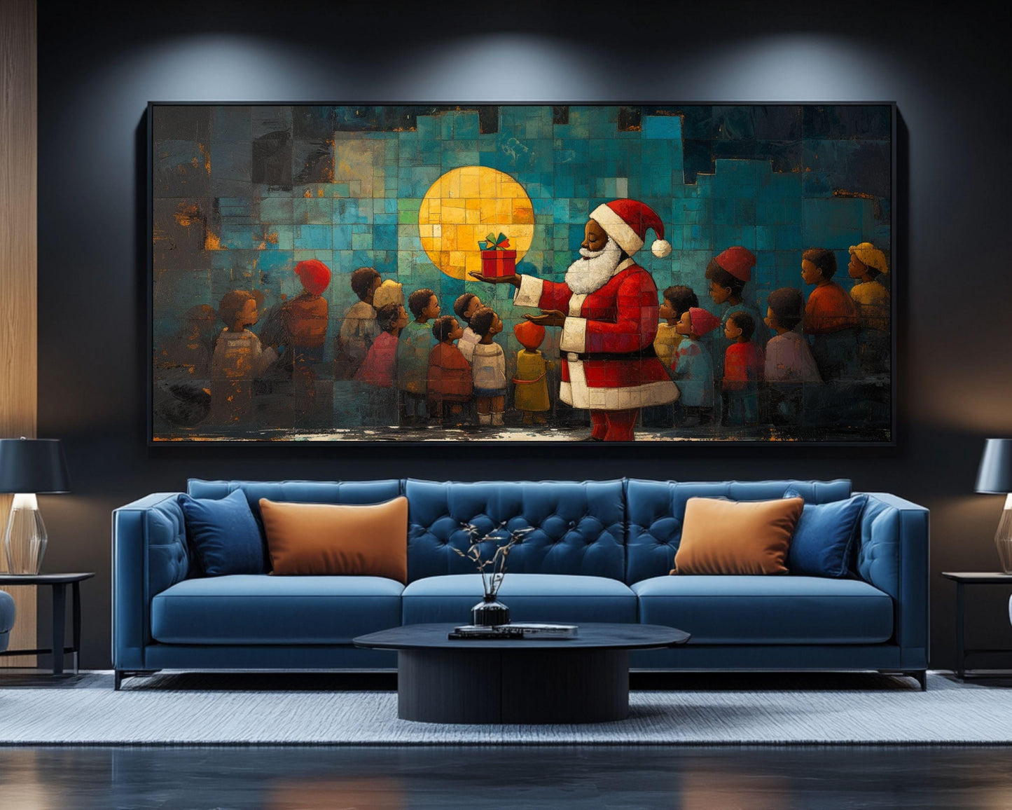 Gift Giving Santa with Kids African American Wall Art