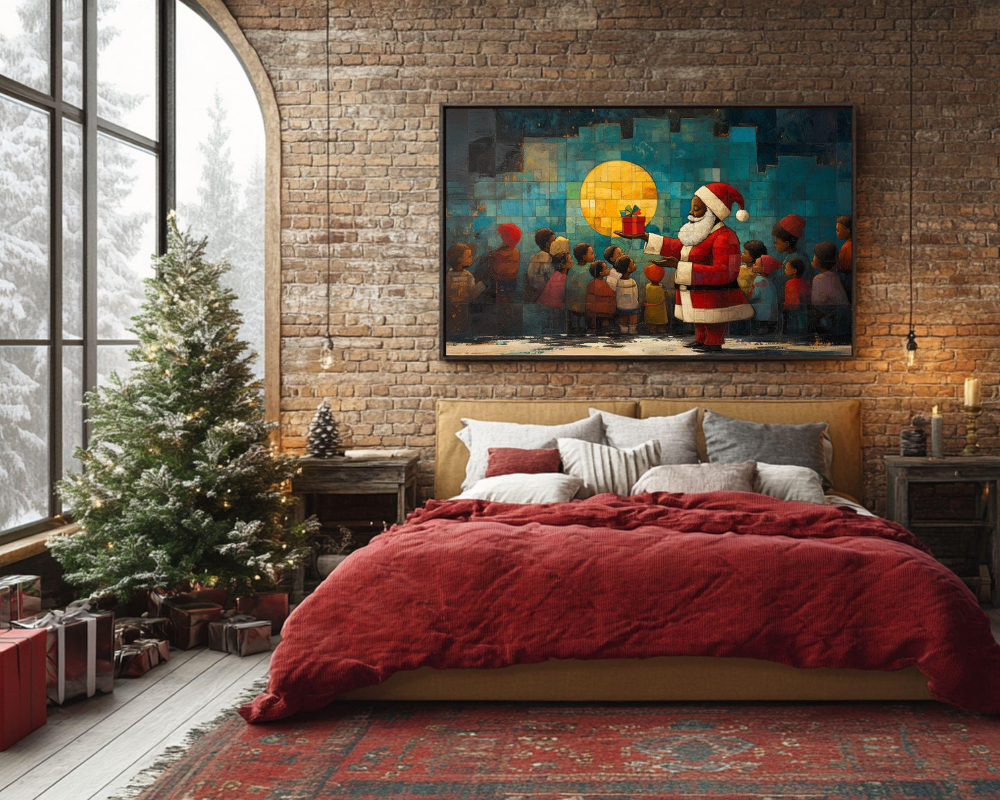 Gift Giving Santa with Kids African American Wall Art