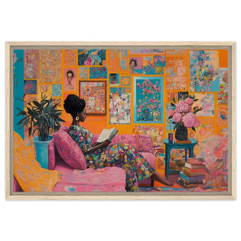 Black Woman Reading Vibrant African American Artwork for Home