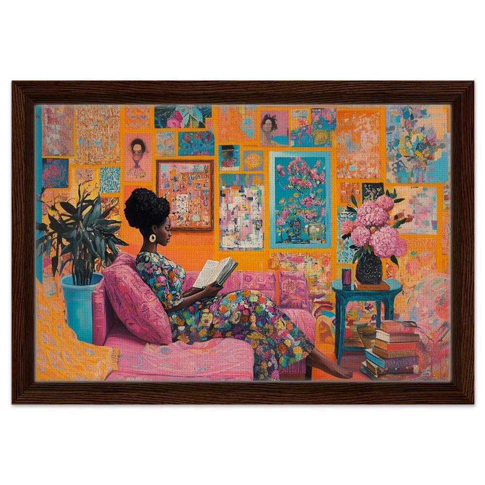 Black Woman Reading Vibrant African American Artwork for Home