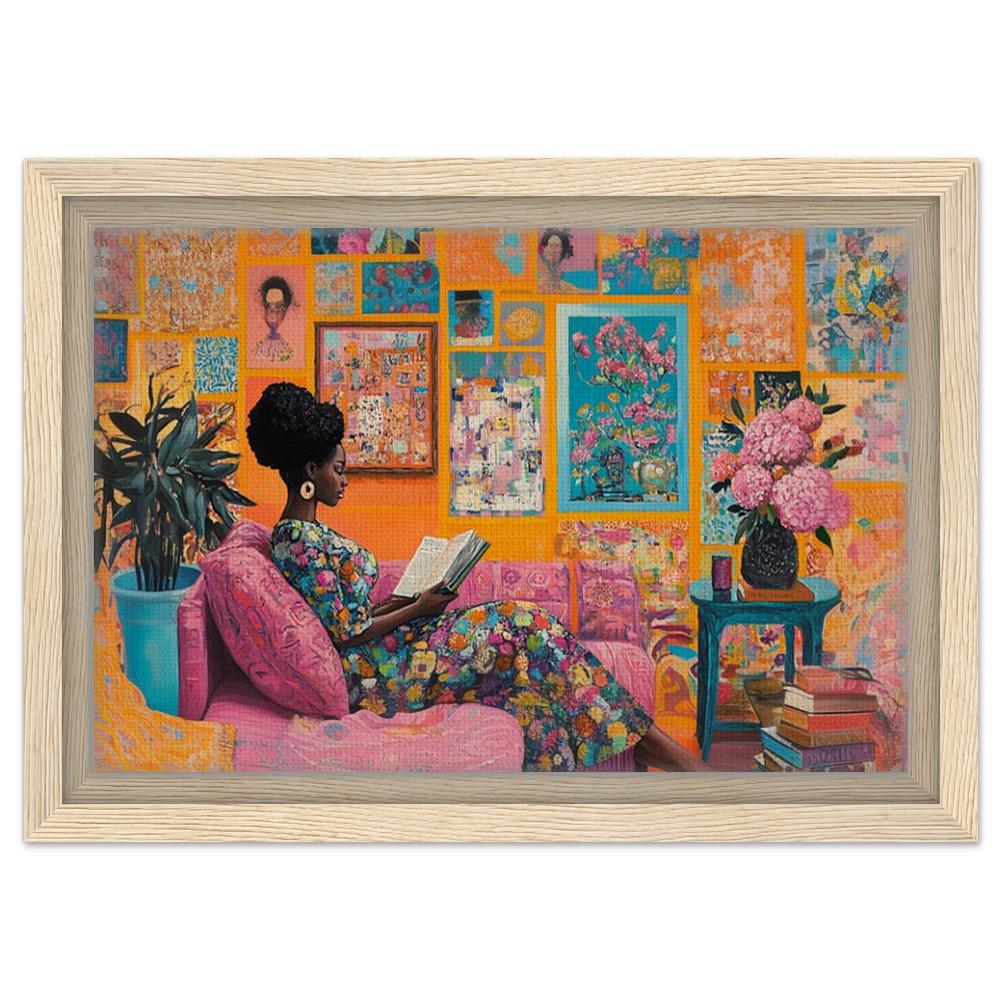Black Woman Reading Vibrant African American Artwork for Home
