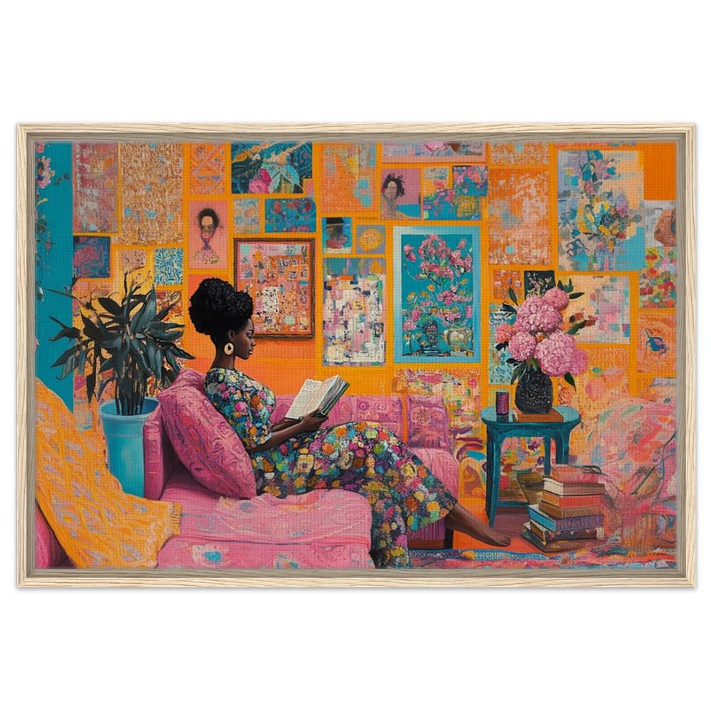 Black Woman Reading Vibrant African American Artwork for Home