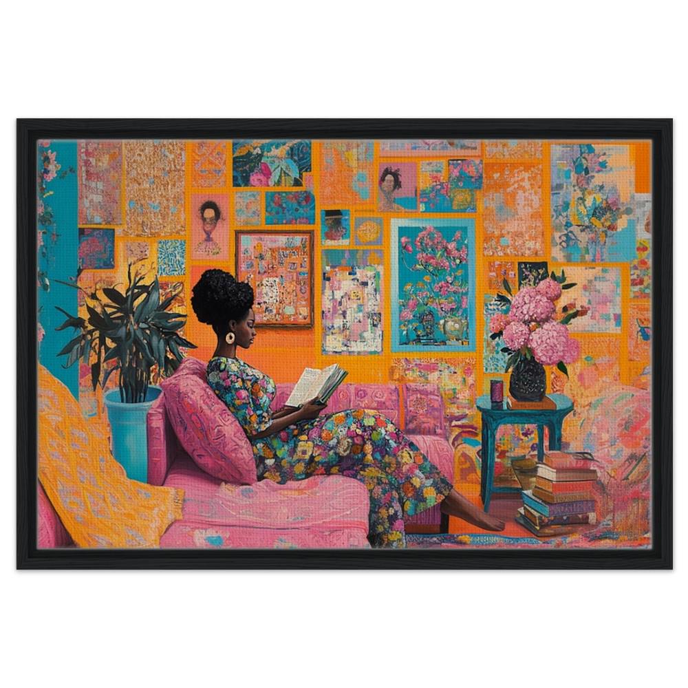 Black Woman Reading in Colorful Room African American Wall Art