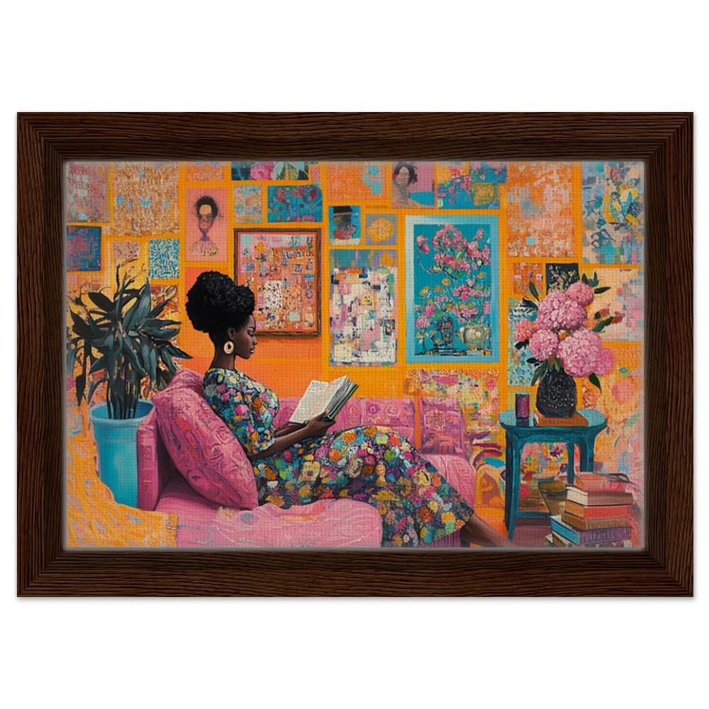 Black Woman Reading in Colorful Room African American Wall Art