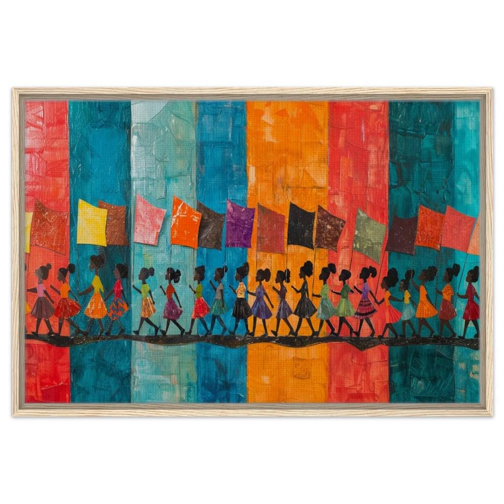 Marching Black Children with Flags African American Cultural Wall Art