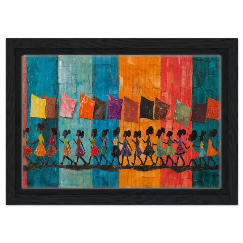 Marching Black Children with Flags African American Cultural Wall Art