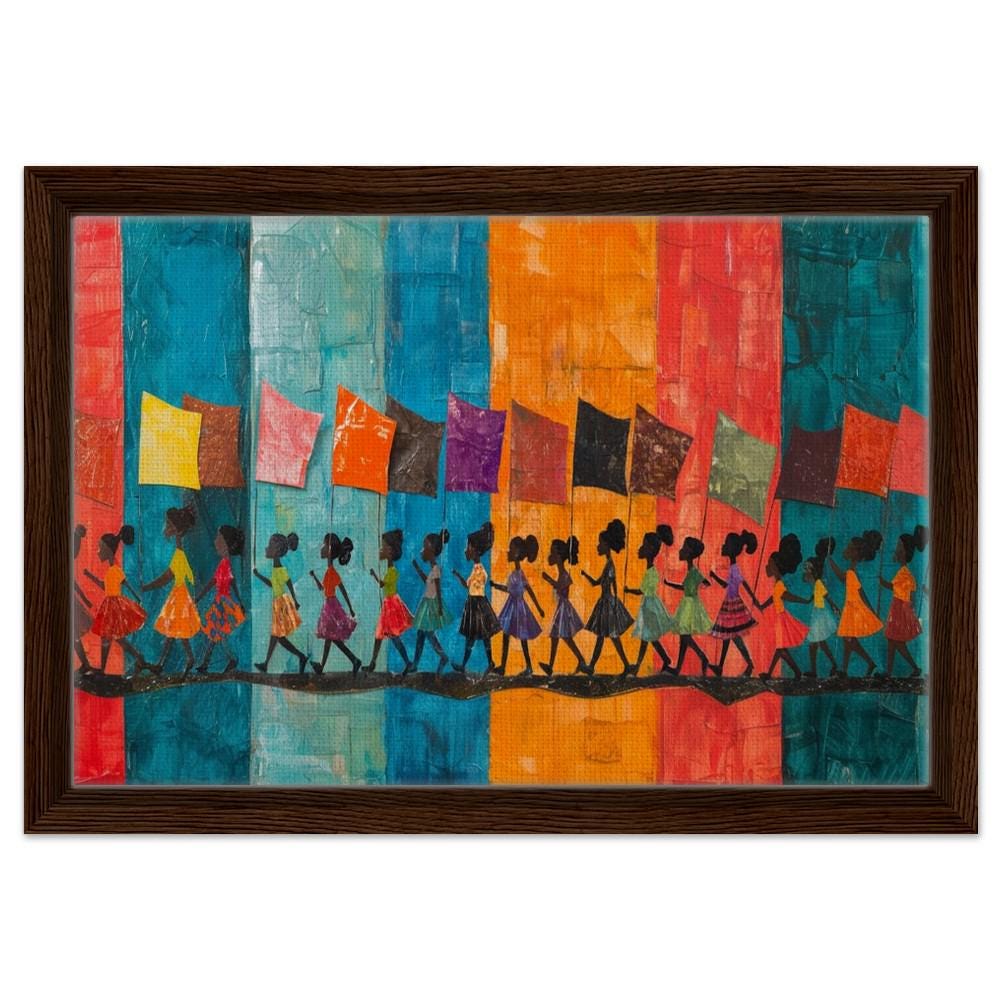 Marching Black Children with Flags African American Cultural Wall Art