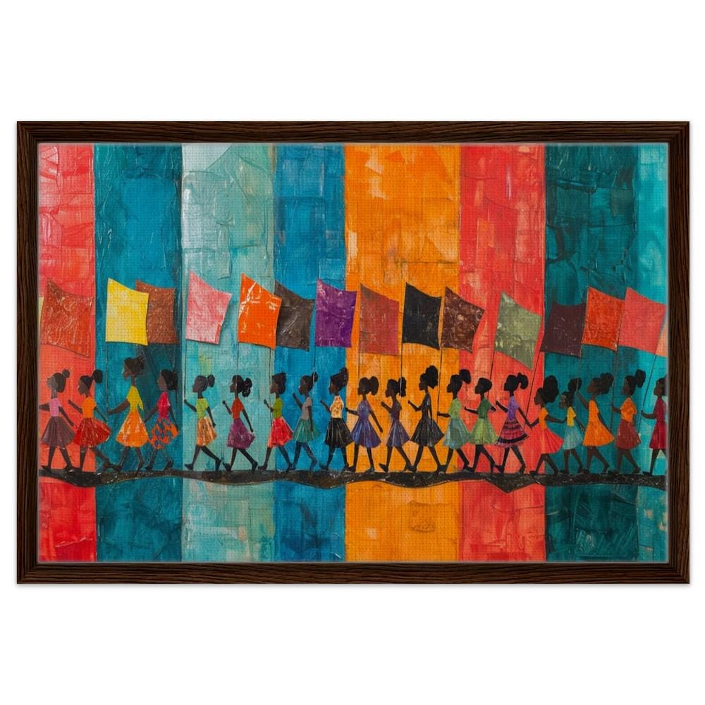 Marching Black Children with Flags African American Cultural Wall Art
