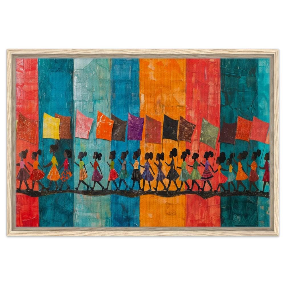 Marching Black Children with Flags African American Cultural Wall Art