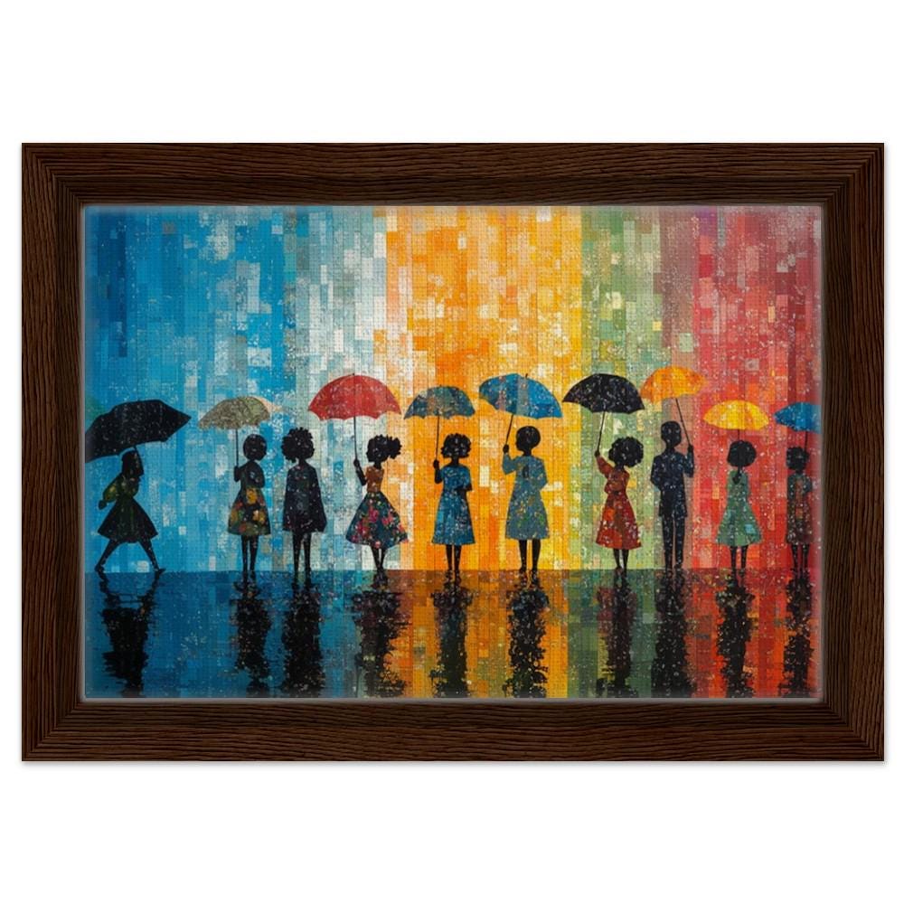 Black Women with Umbrellas African American Abstract Wall Art
