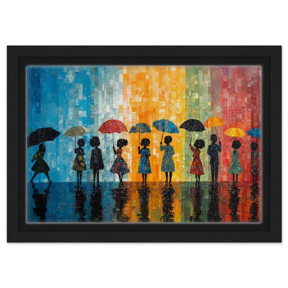 Black Women with Umbrellas African American Abstract Wall Art