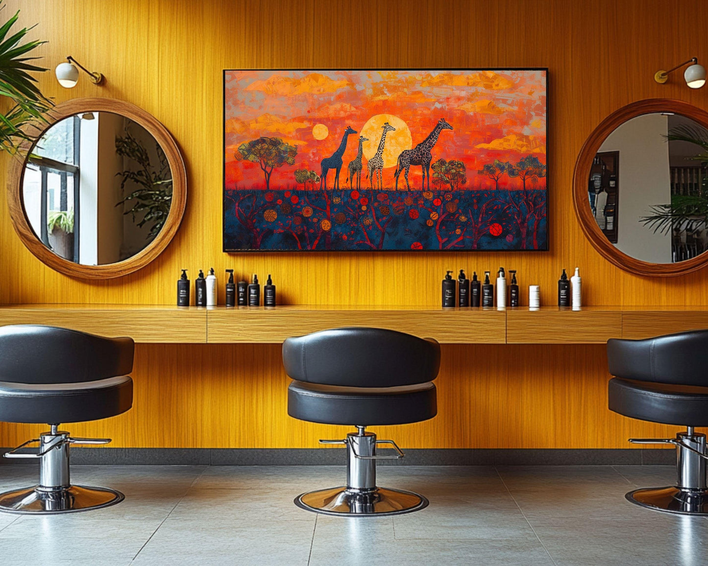 Black Art Giraffes African American Wall Art Safari Sunset Decor