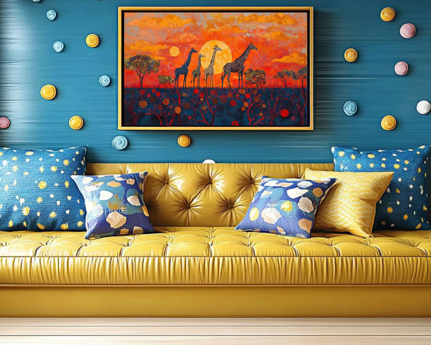 Black Art Giraffes African American Wall Art Safari Sunset Decor