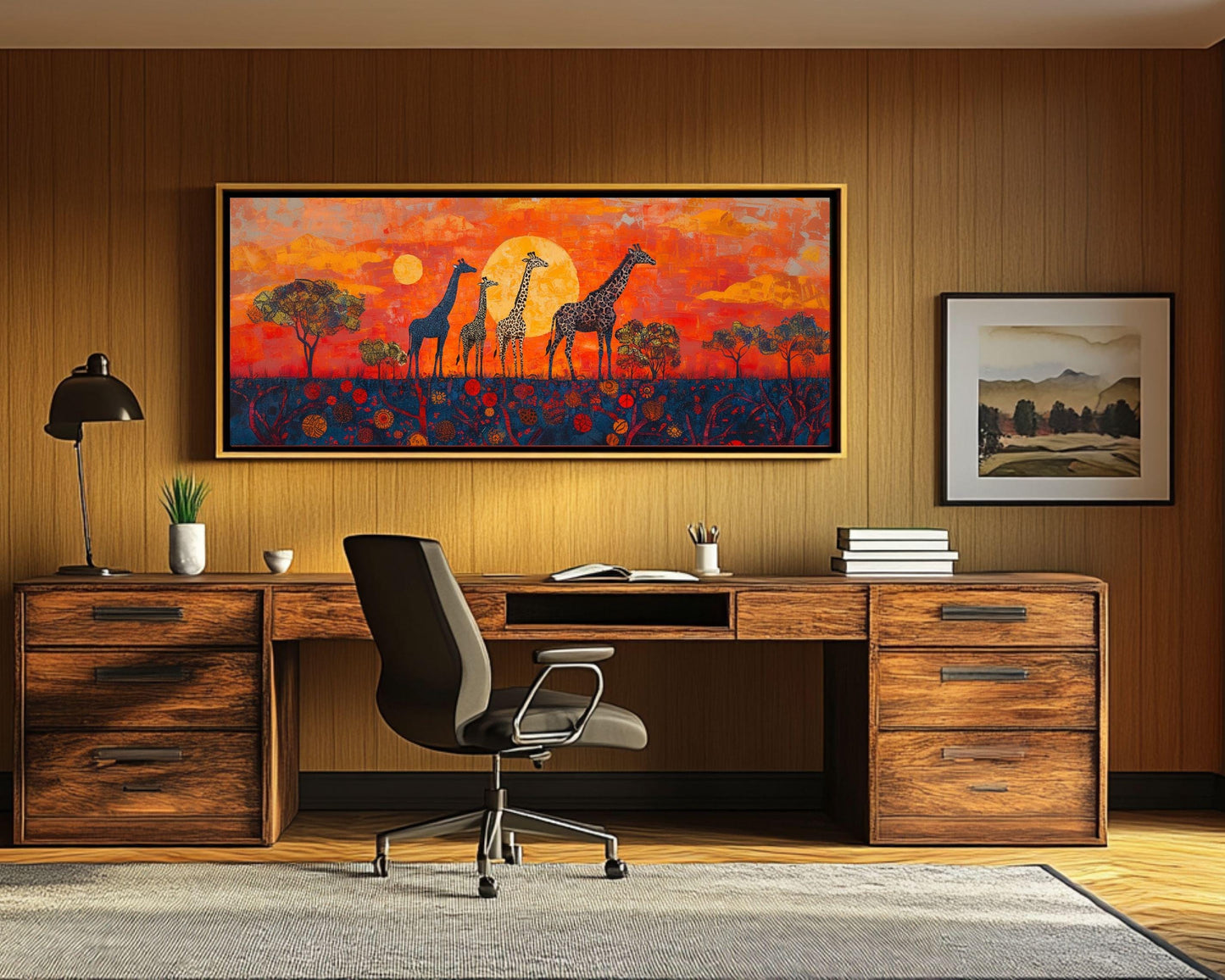 Black Art Giraffes African American Wall Art Safari Sunset Decor