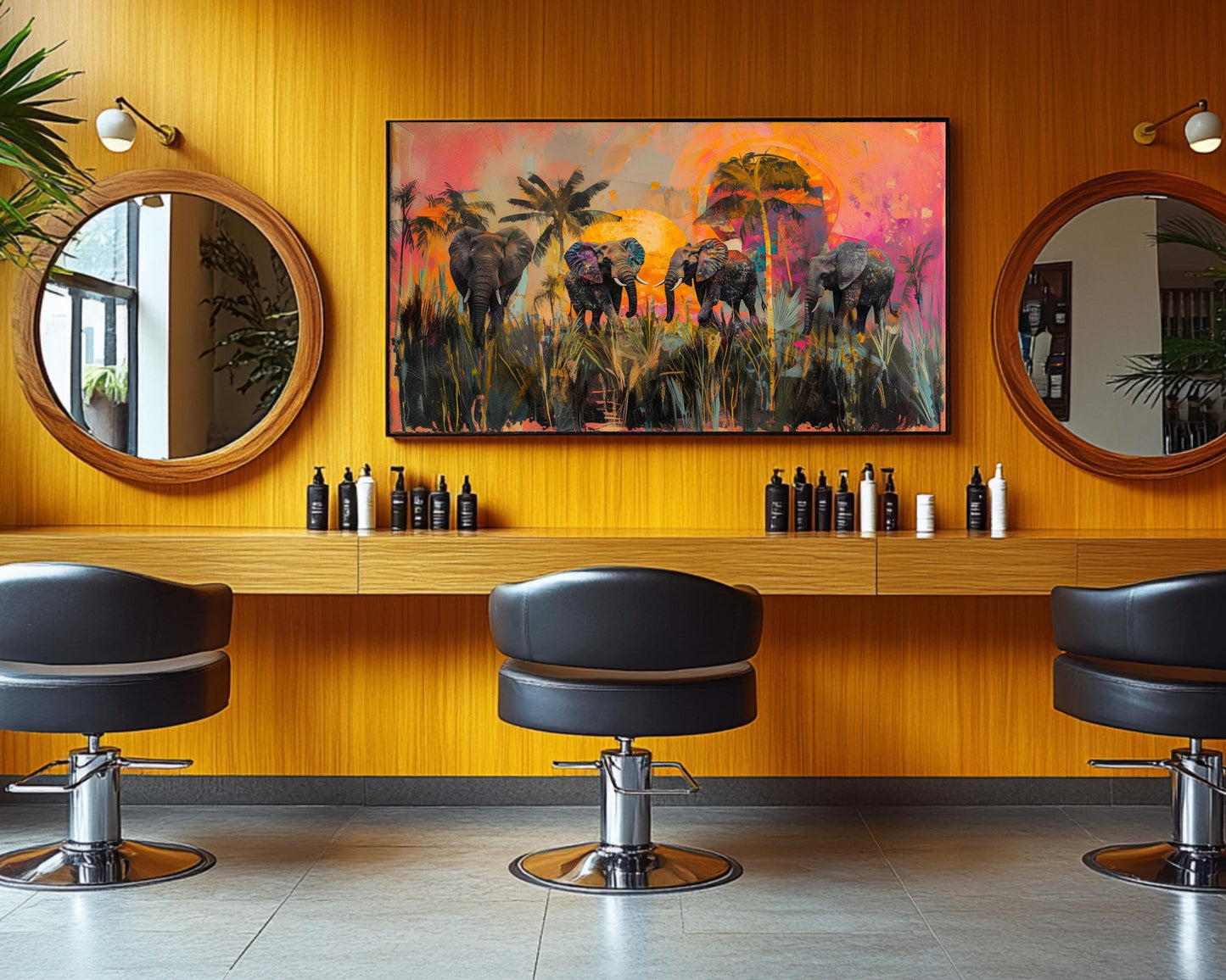 Black Art Elephants African American Wall Art Tropical Sunset Decor