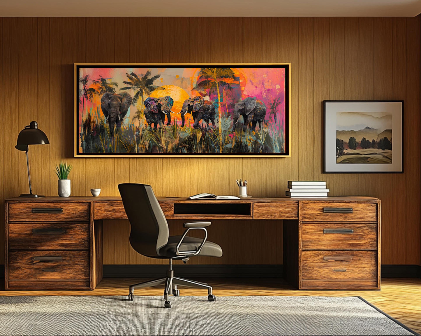 Black Art Elephants African American Wall Art Tropical Sunset Decor