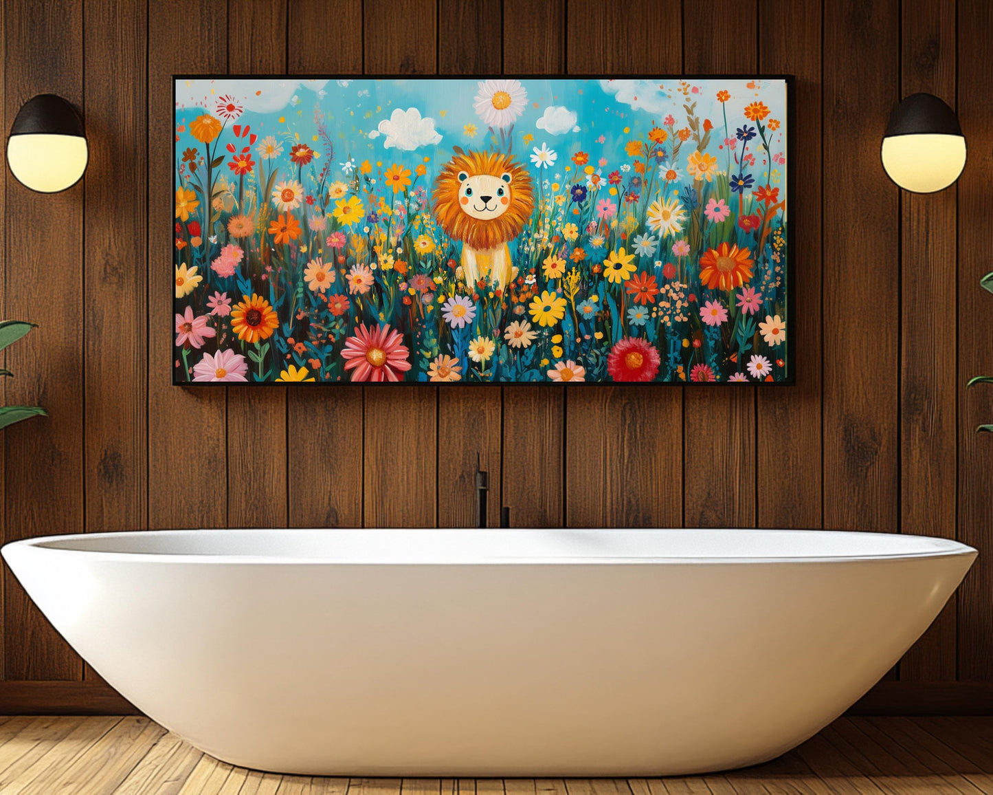 Cheerful Lion African American Wall Art Canvas for Kids