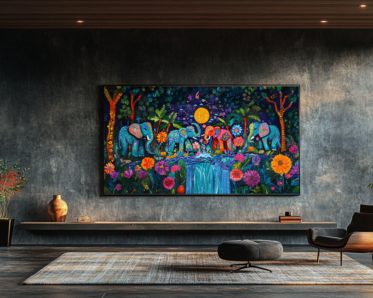 Elephant Jungle Family African American Wall Art