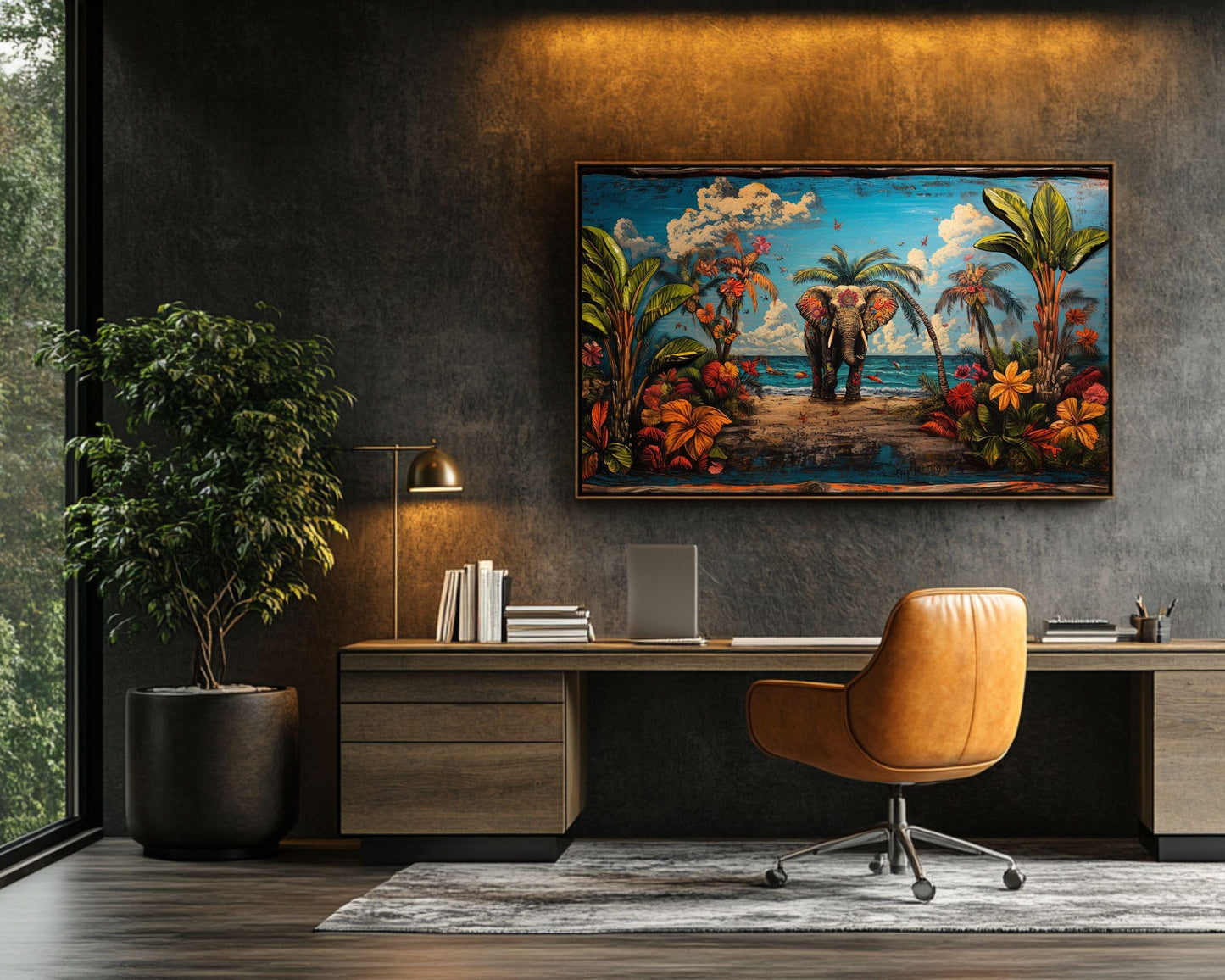 Tropical Elephant Black Art Afrocentric African American Wall Decor