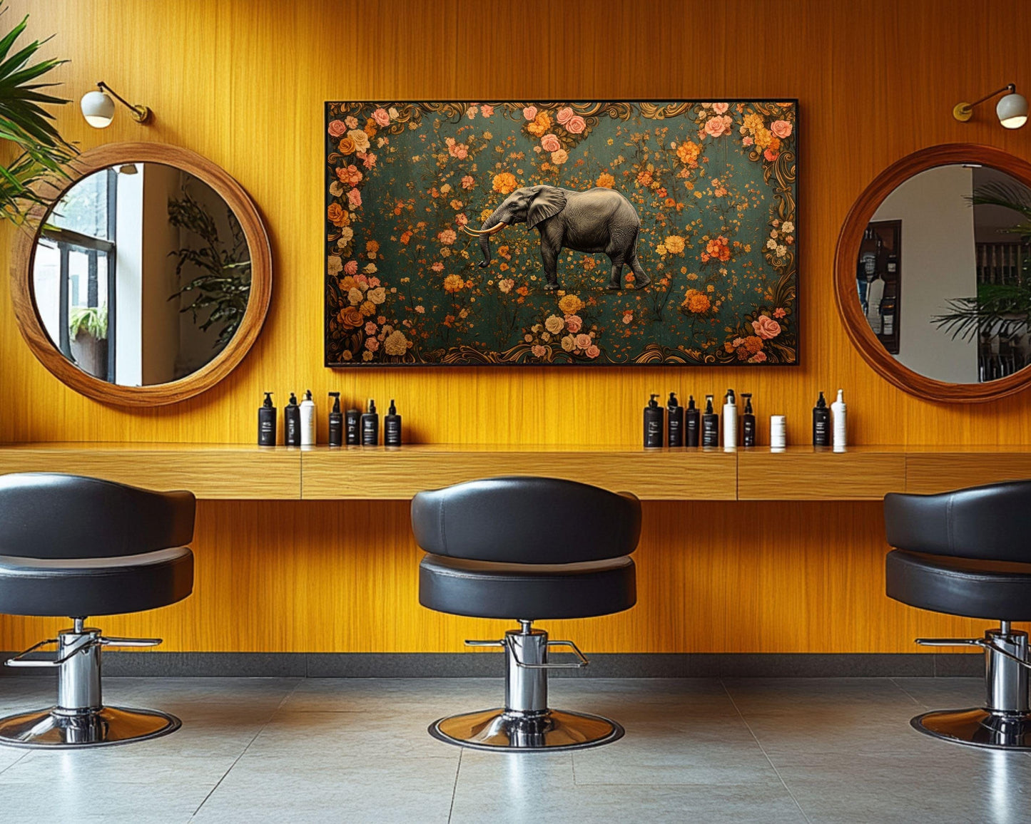Floral Elephant African American Wall Art