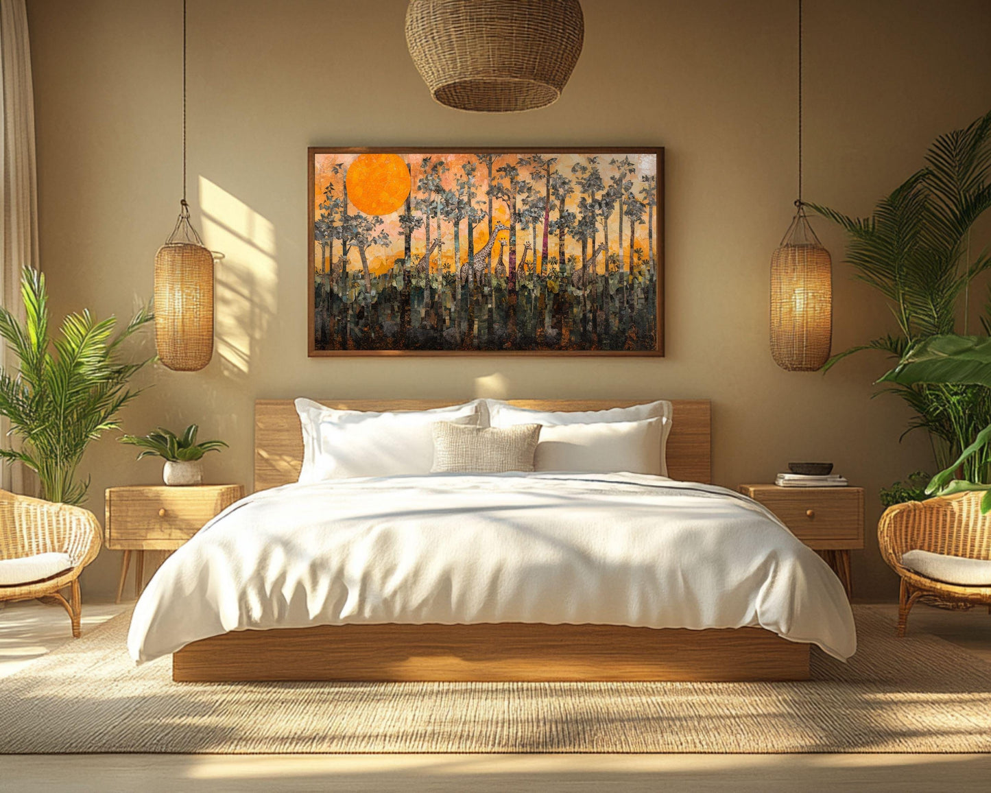 Giraffe Forest Canvas Black Art African American Wall Decor