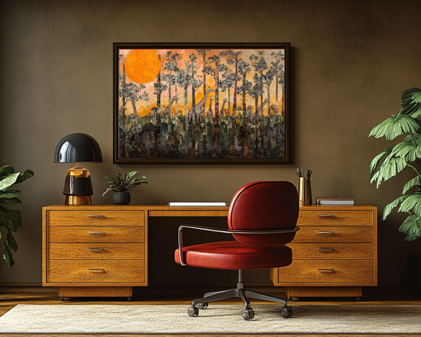 Giraffe Forest Canvas Black Art African American Wall Decor