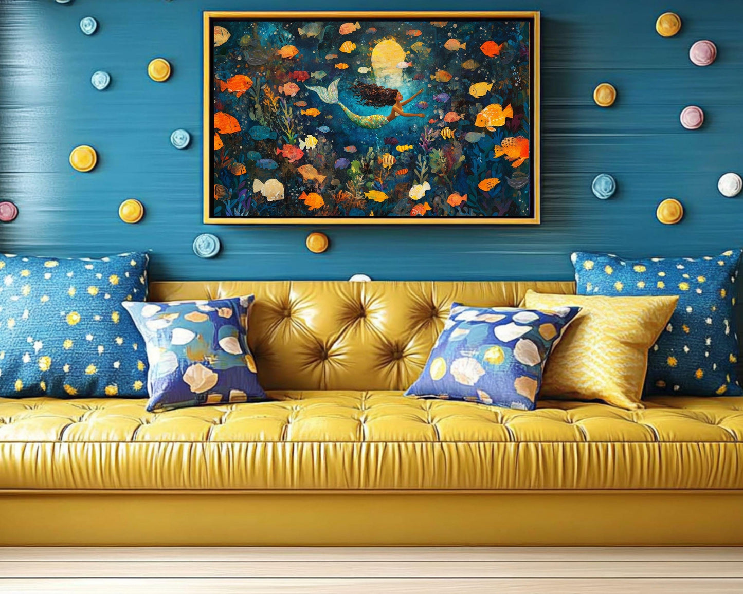 Black Mermaid African American Wall Art Afrocentric Canvas Print