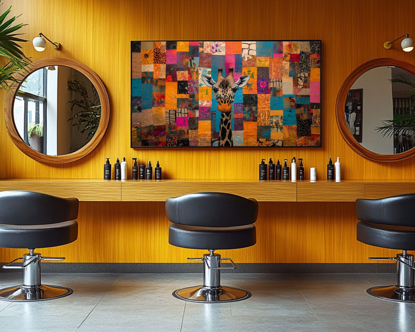 Colorful Giraffe Canvas Black Art African American Wall Decor