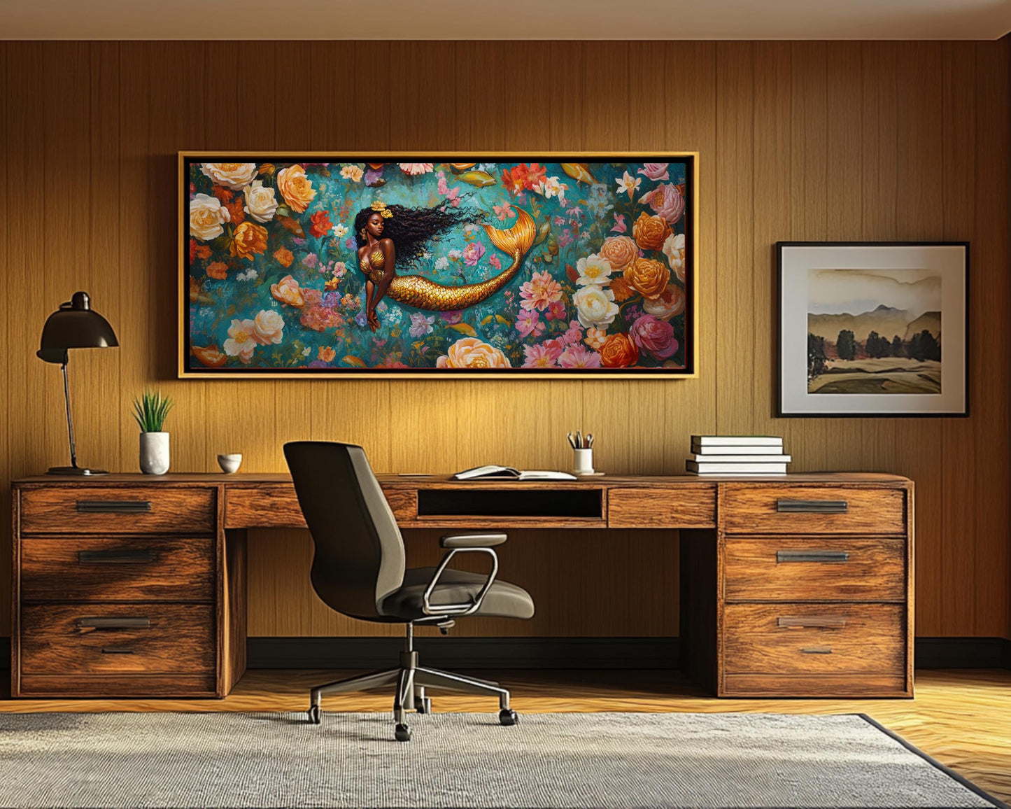 Regal Mermaid African American Wall Art Black Canvas Print