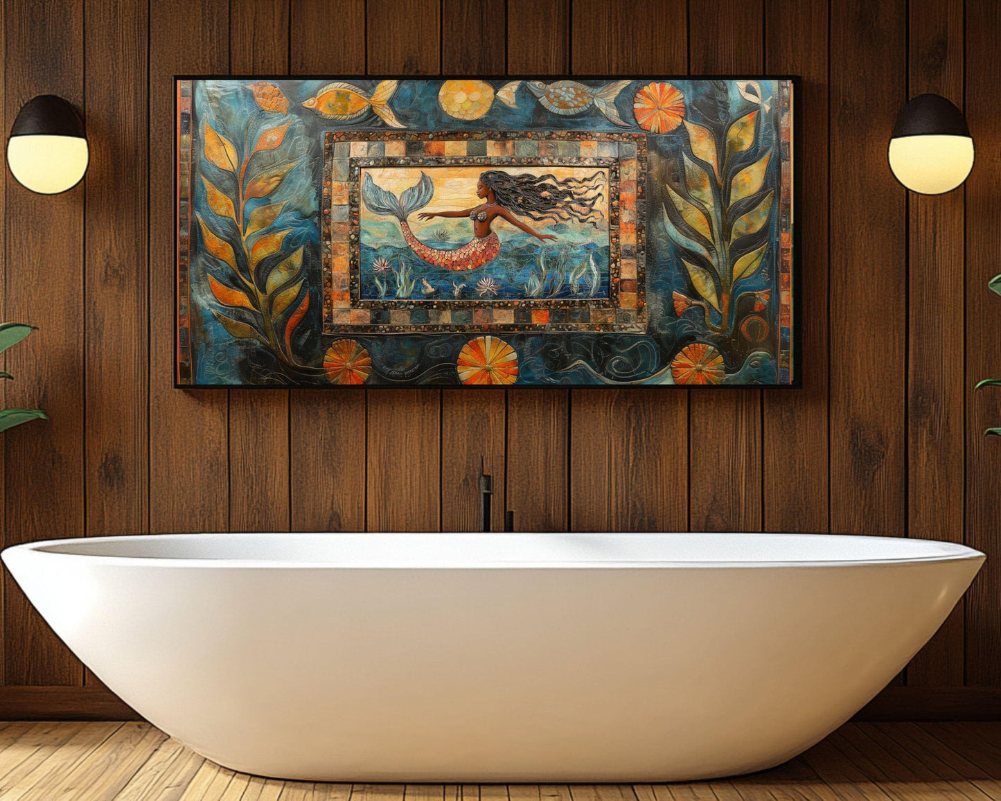 Ocean Mermaid Black Art African American Wall Art Canvas