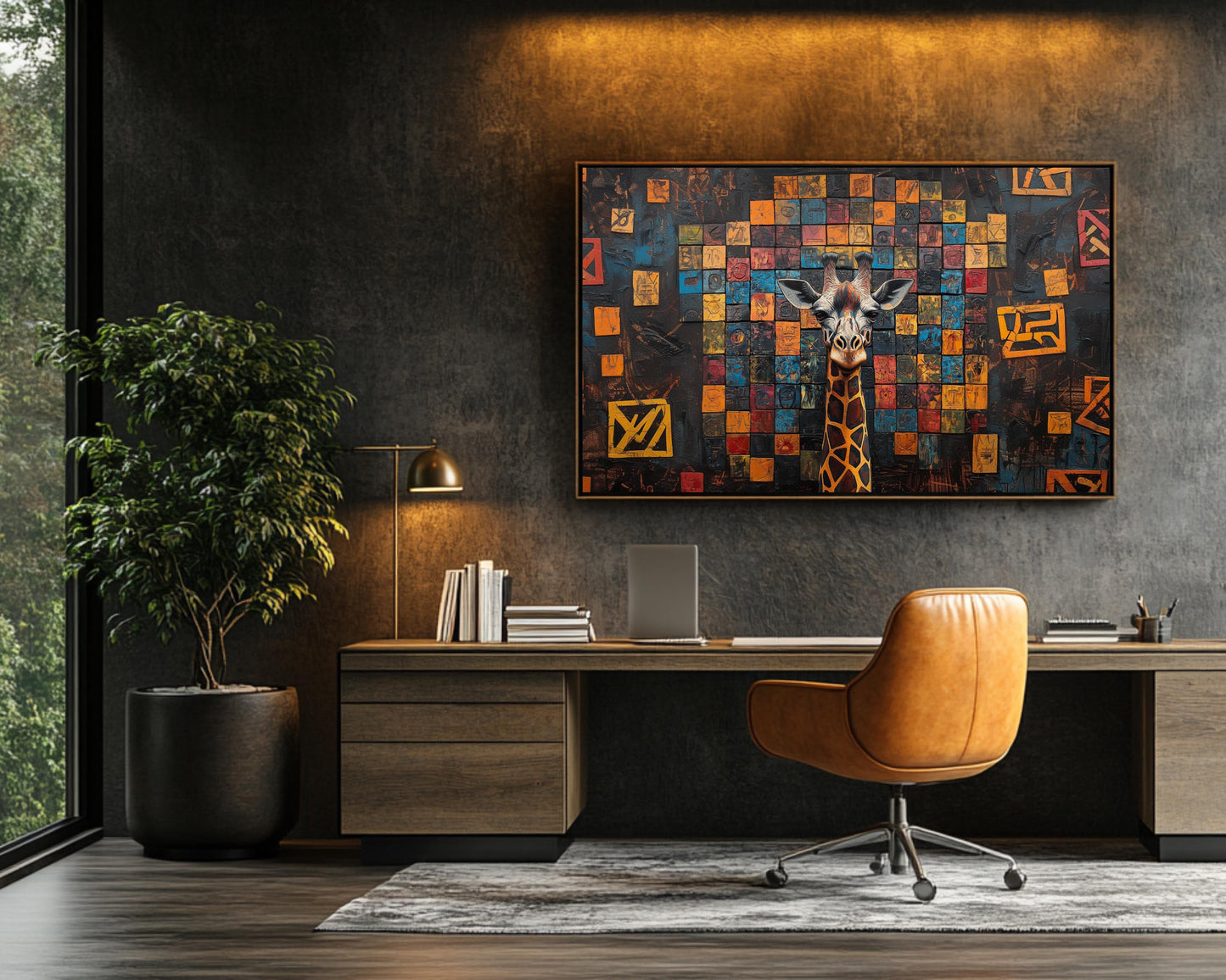 Abstract Giraffe African American Art Print Black Canvas Wall Decor
