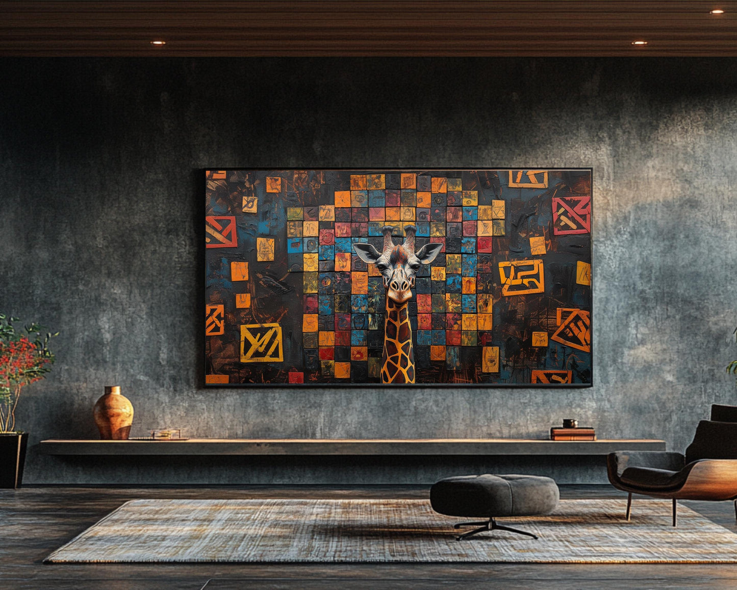Abstract Giraffe African American Art Print Black Canvas Wall Decor