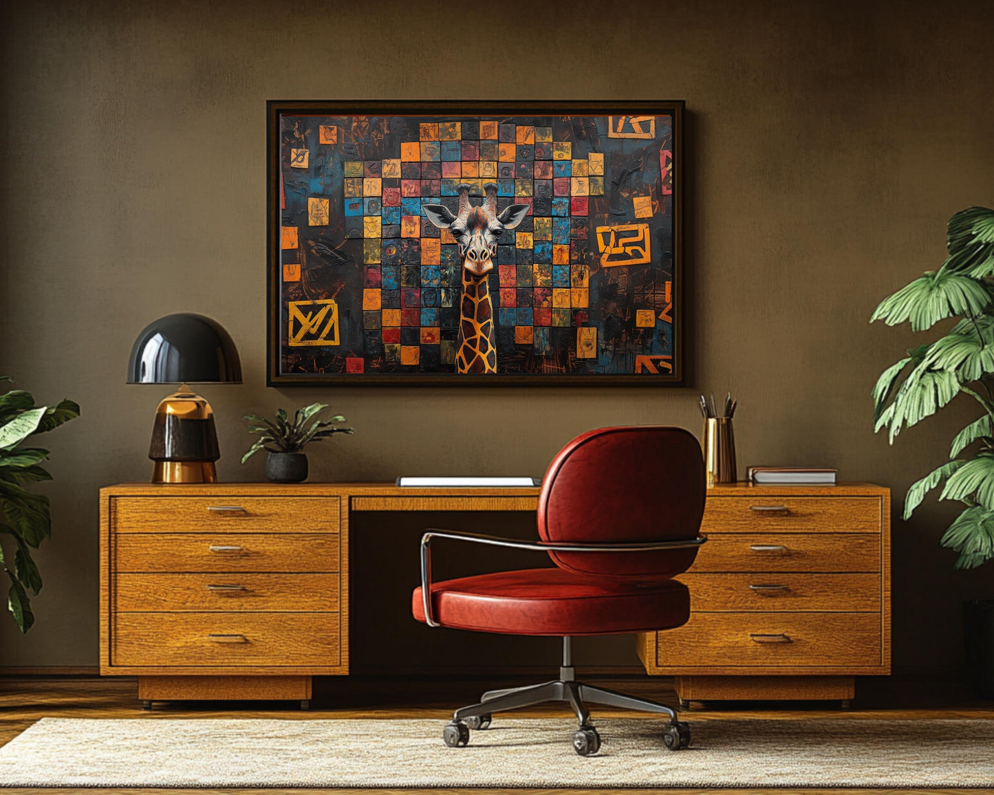 Abstract Giraffe African American Art Print Black Canvas Wall Decor