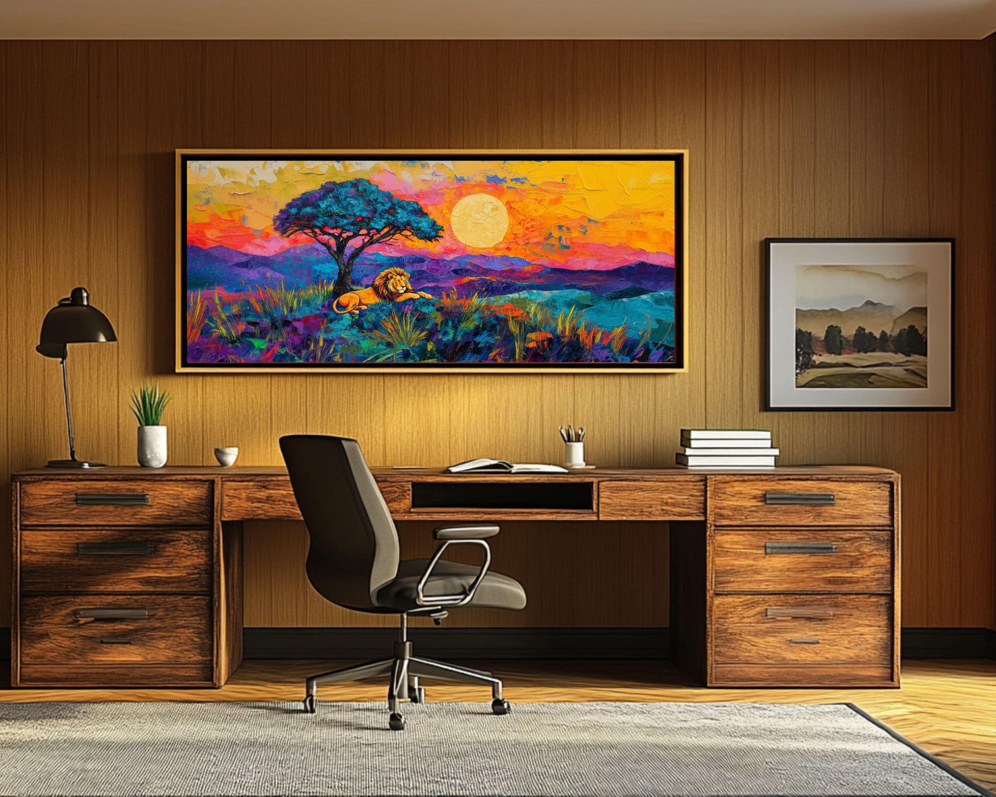 Lion at Sunset Black Artwork African American Wall Art Canvas