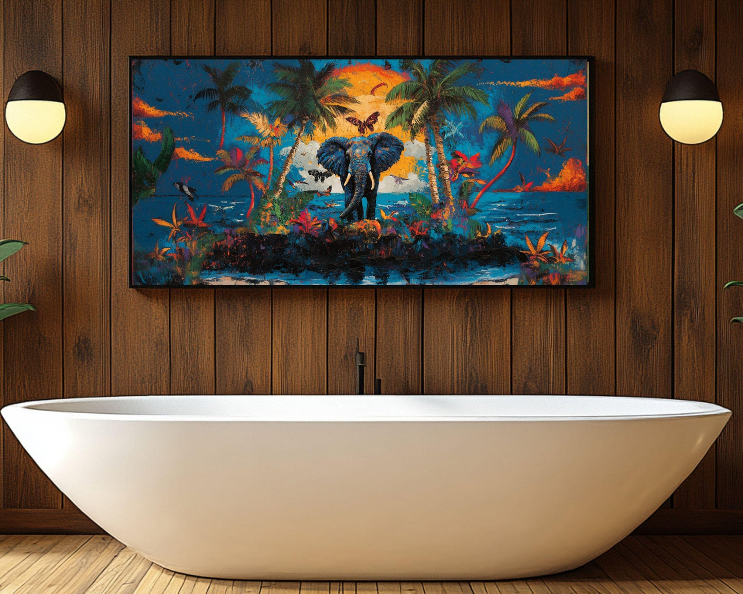 Elephant Tropical Sunset Black Art African American Wall Art Canvas