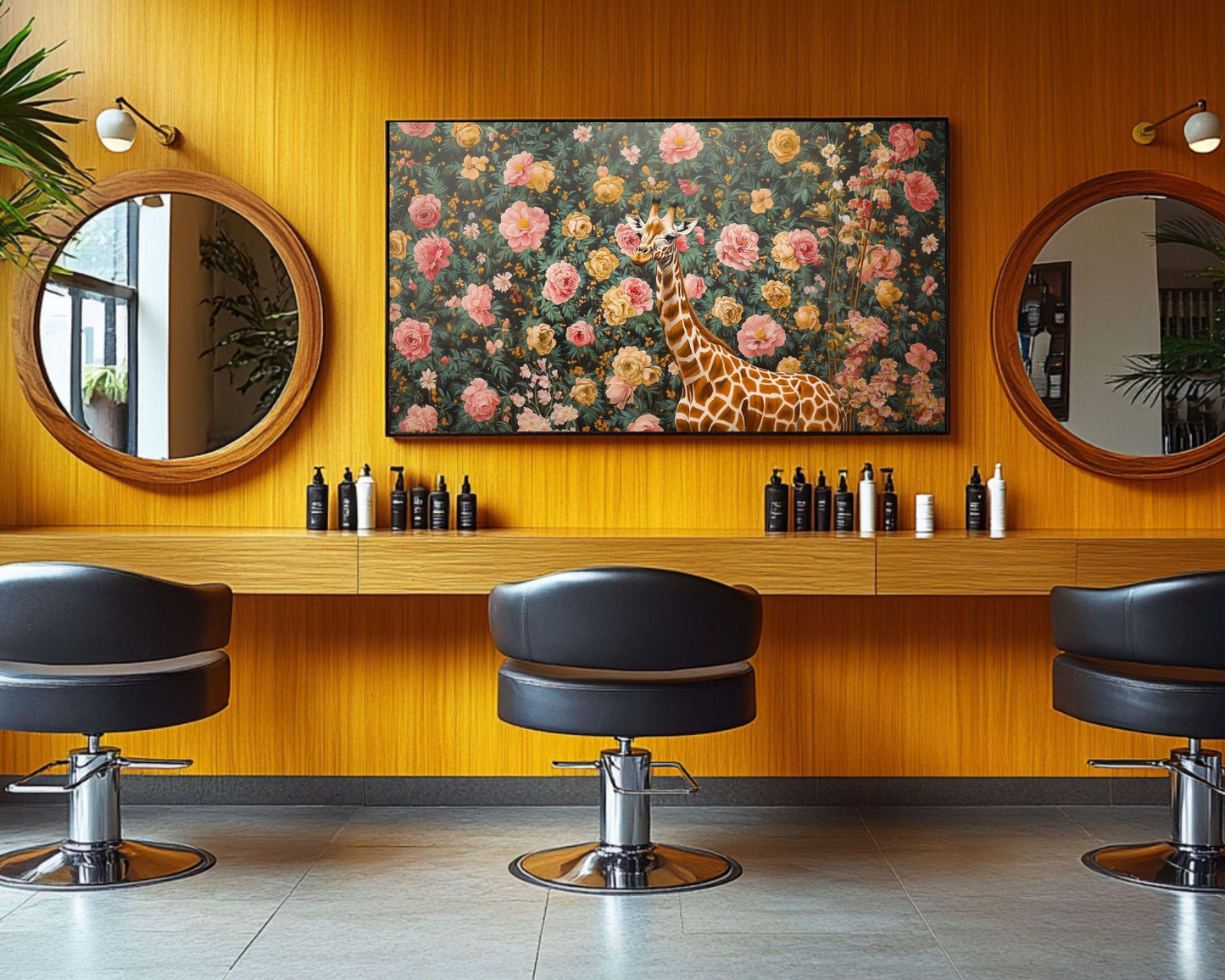 Giraffe Portrait Black Art African American Wall Art Floral Canvas
