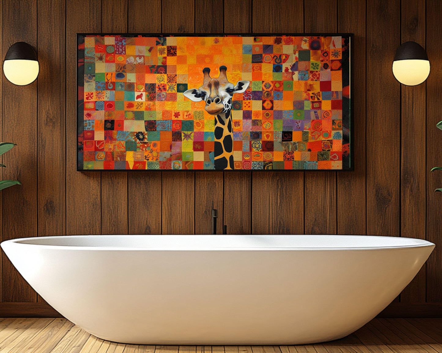 Colorful Quilt Giraffe African American Wall Art