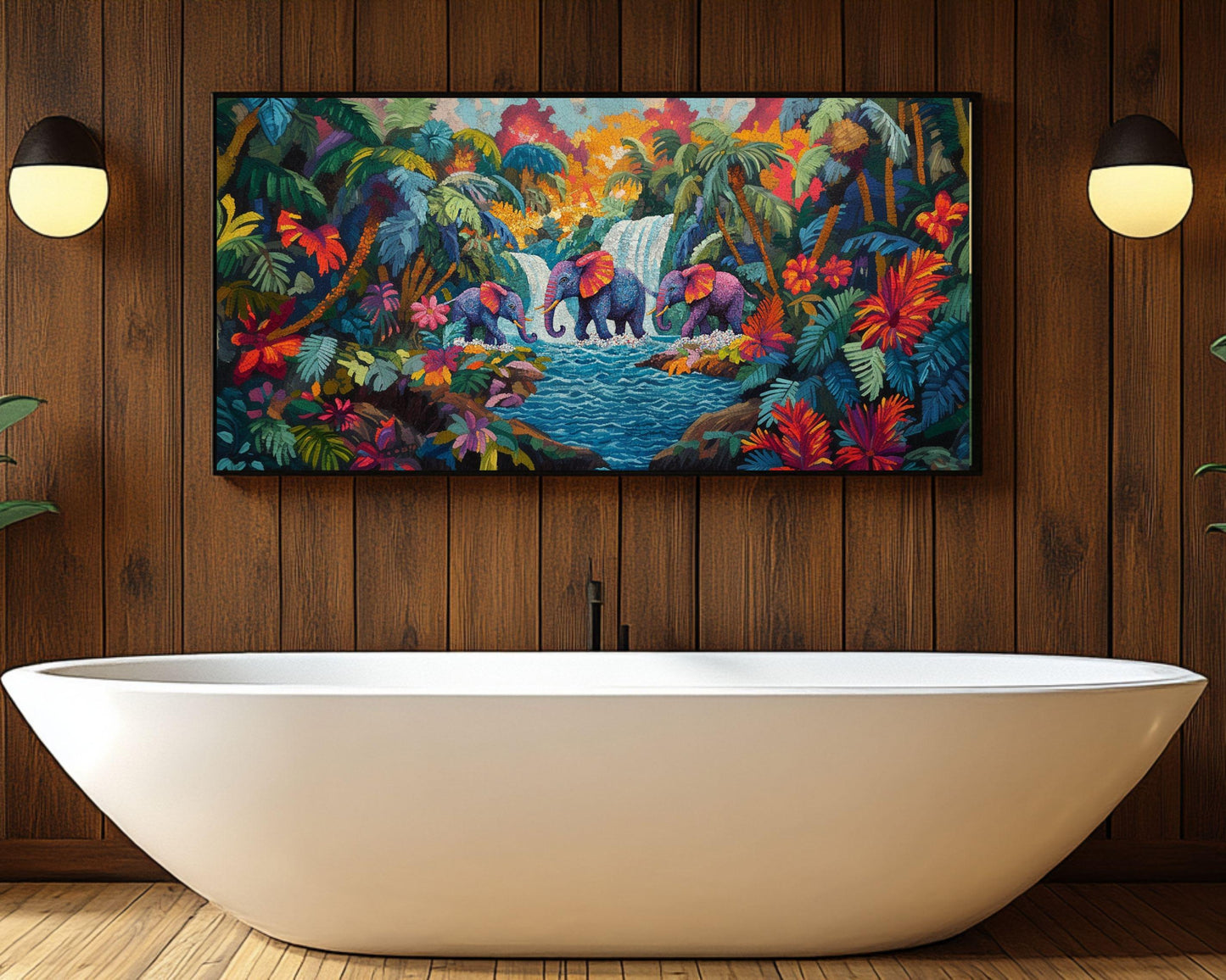 Tropical Elephant Family Haitian Folk Art Canvas