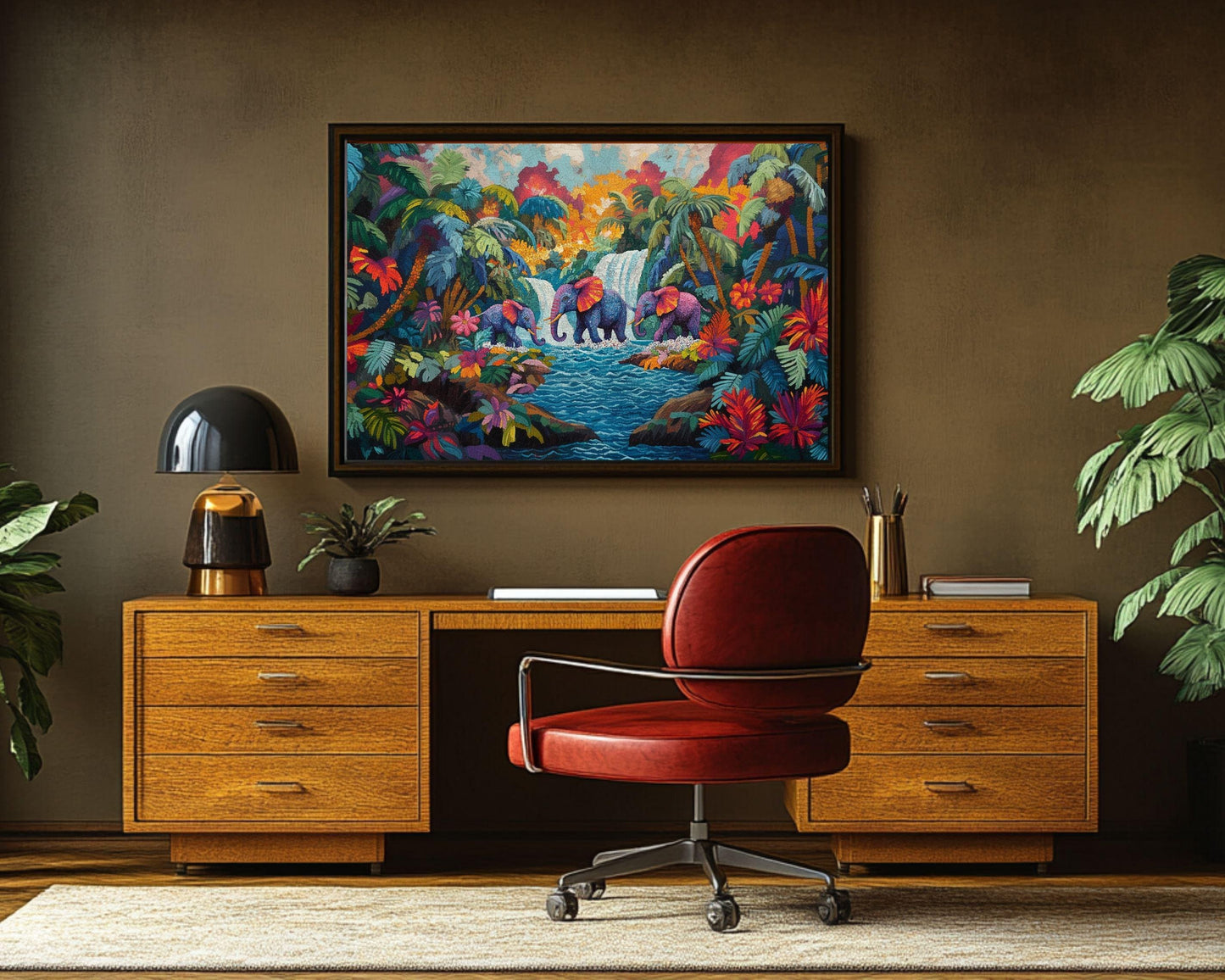 Tropical Elephant Family Haitian Folk Art Canvas